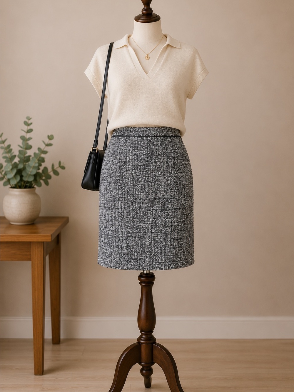 Luisa Cerano Black White Tweed Pencil Skirt Size 10 Lined European Designer Chic